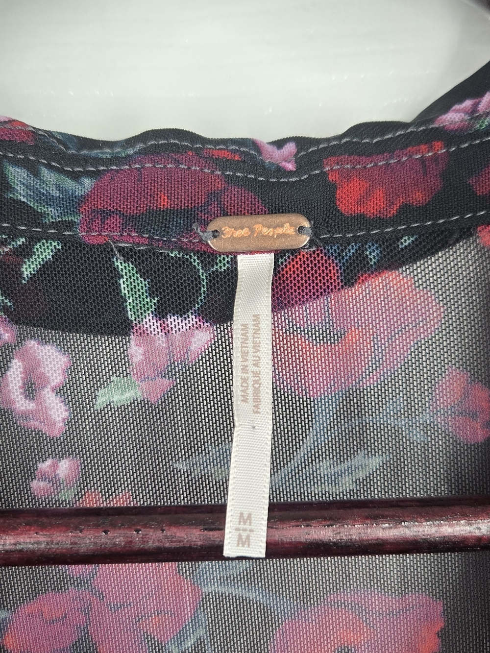 Free People Lucky Shirtee Black Bloom Floral Mesh Ruched Button Front M - Picture 5 of 14